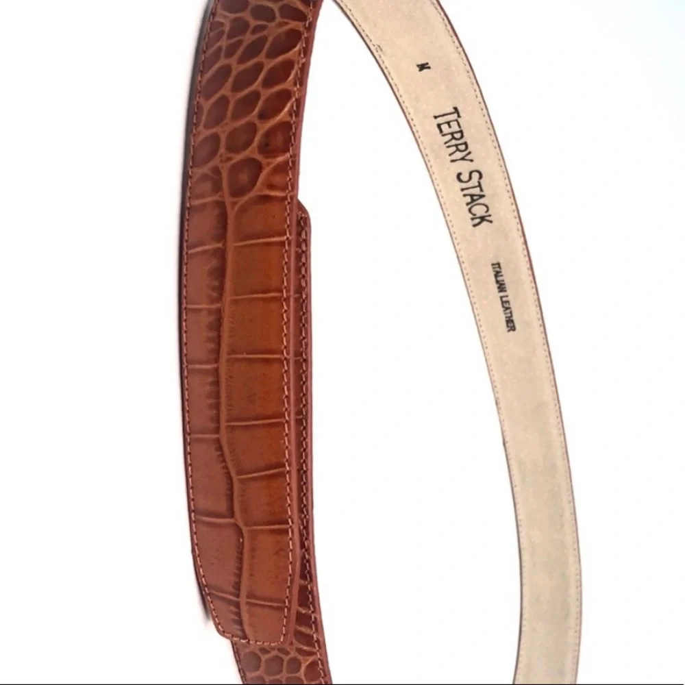 - Terry Stack Women Lg Italian Tan Croc Leather Belt